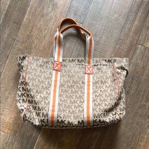 Michael Kors Beige and Orange Monogram Tote